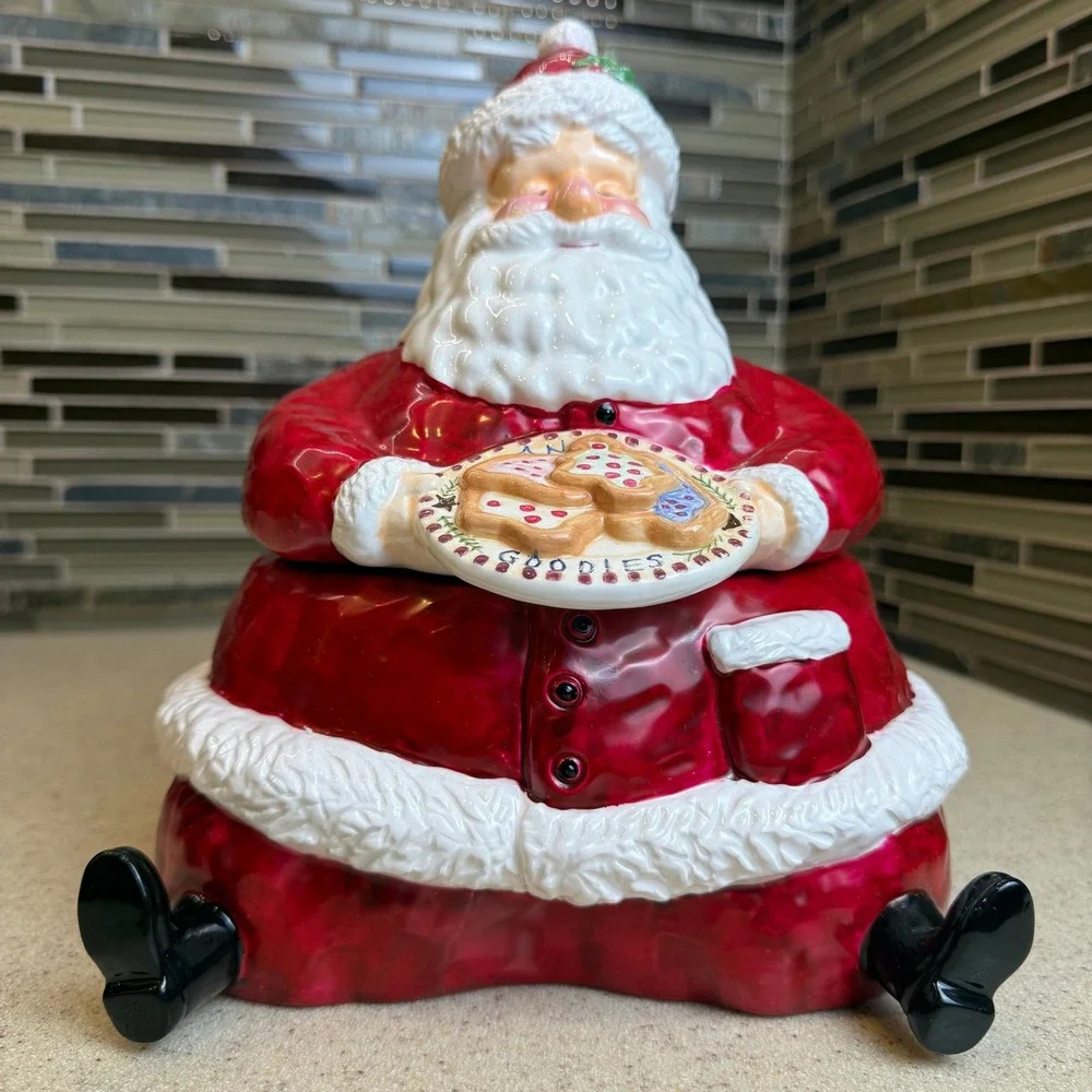 Vintage Ceramic Santa Claus Cookie Jar Holding Plate‎ of Goodies Christmas Decor